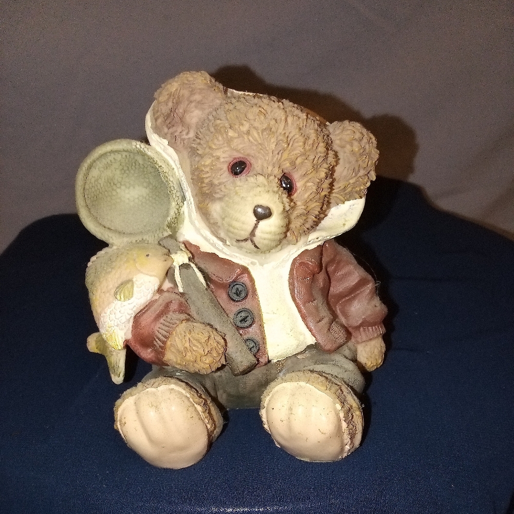 Charming Brown Bear Figurine with Fish